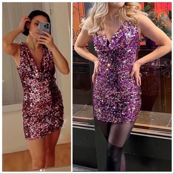 NWT ZARA PINK SHORT SEQUIN DRESS - Picture 5 of 15